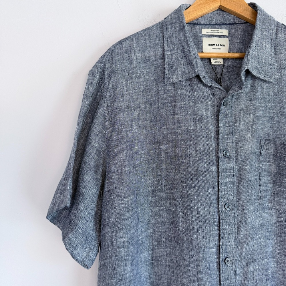 Thom Aaron Linen Short Sleeve Shirt Size XXL Preppy Coastal Vacation Travel - Picture 2 of 8